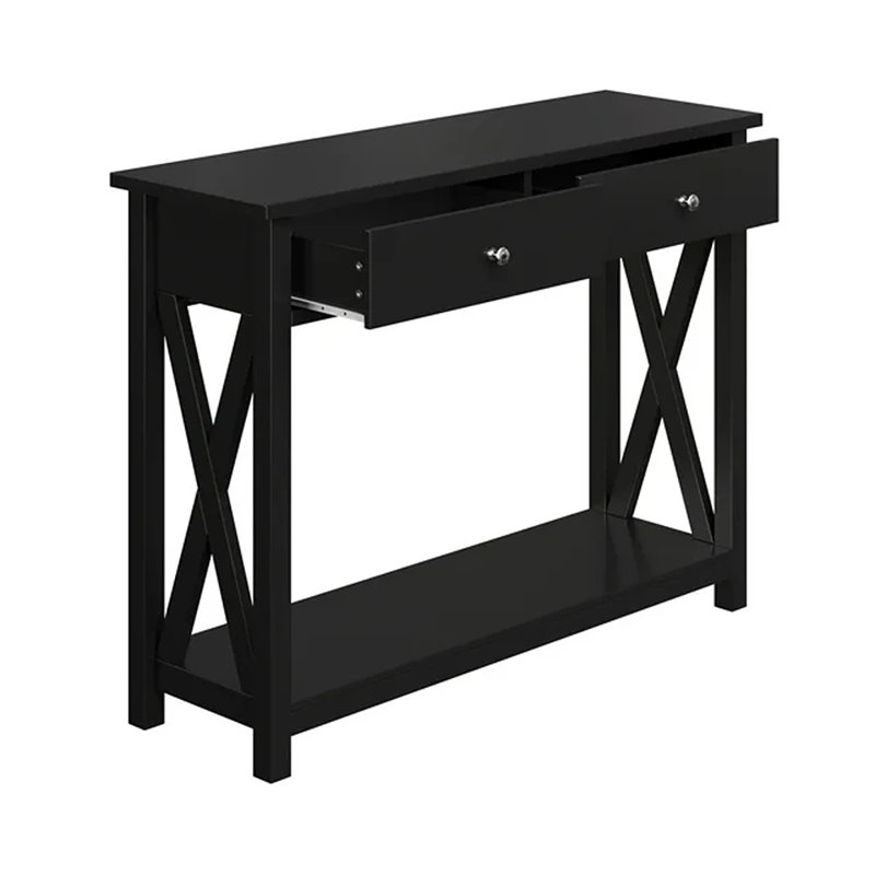 Black Wood and Metal Console Table with Storage Drawers