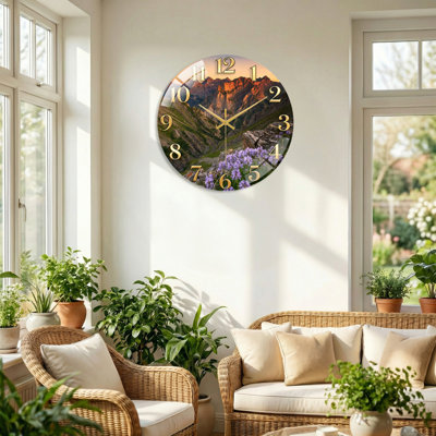 "Mountain Flowers", horloge murale en verre