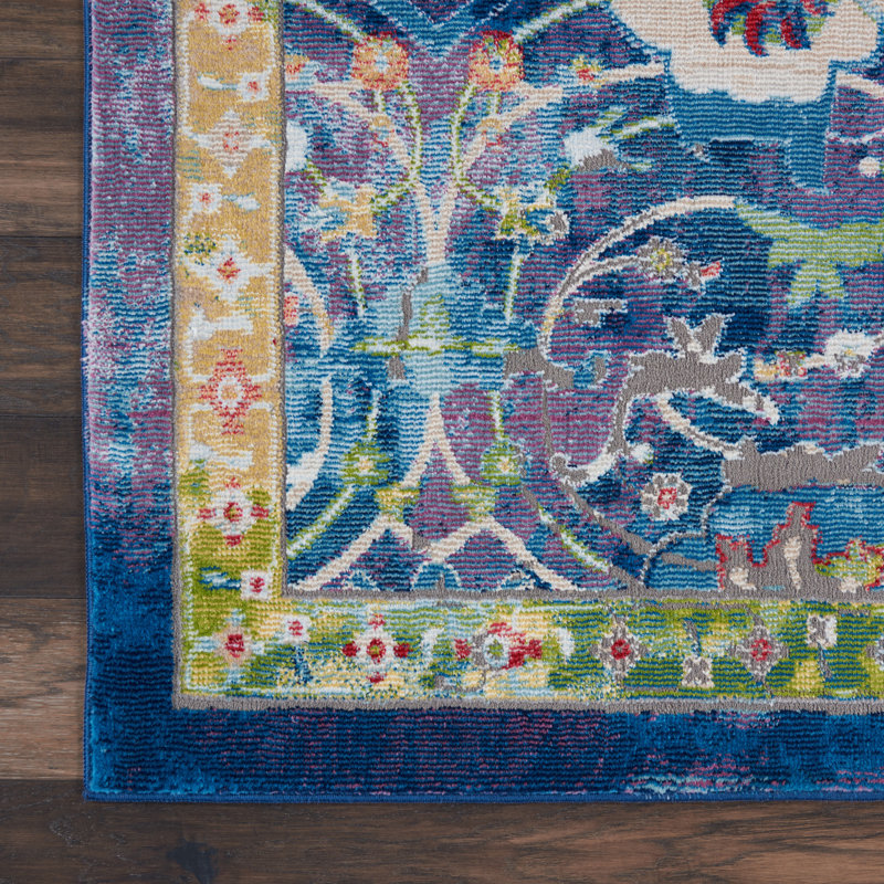 Tapis bleu d'inspiration persane Raymond, Rectangle 8 pi 10 po x 11 pi 10 po