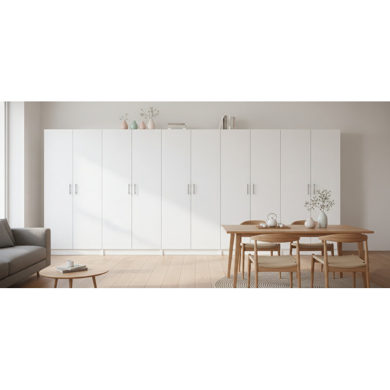Modex White Multi-Purpose Utility Storage Cabinet (5-Piece Set), White, 70.9" H x 157.5" W x 15.7" D