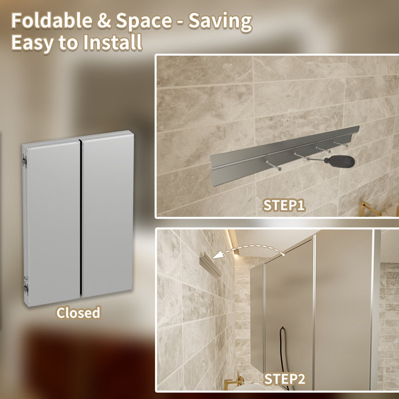 48"W X 36"H Smart Tri-Fold Bathroom Vanity LED Makeup Mirror Front/Backlit Lighting With Dual Light Strips With 5X Movable Magnetic Magnifier
