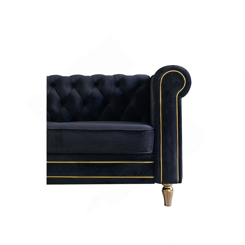 Canapé Chesterfield en velours de 84,65 po pour salon noir, Black