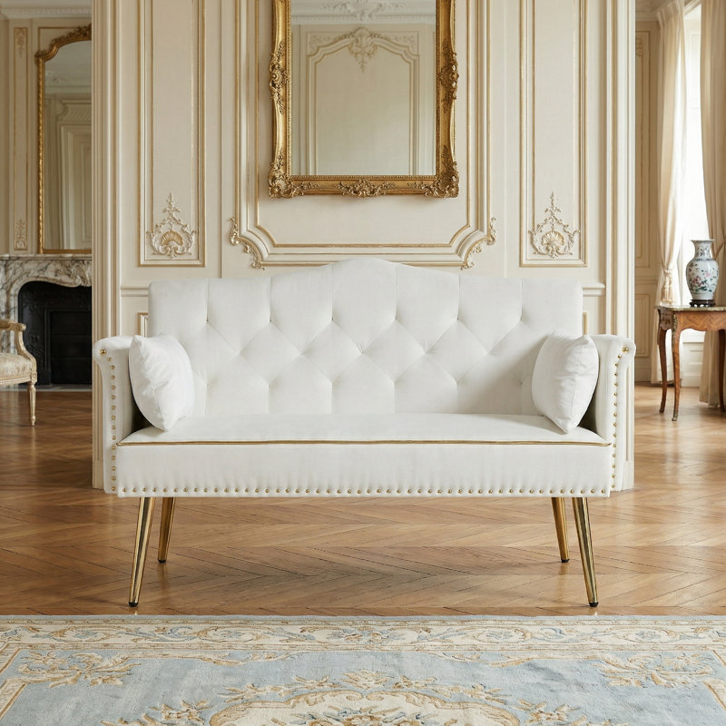 Ebern Designs Contemporary Velvet Tufted Loveseat, 2-Seater Small Sofa ...