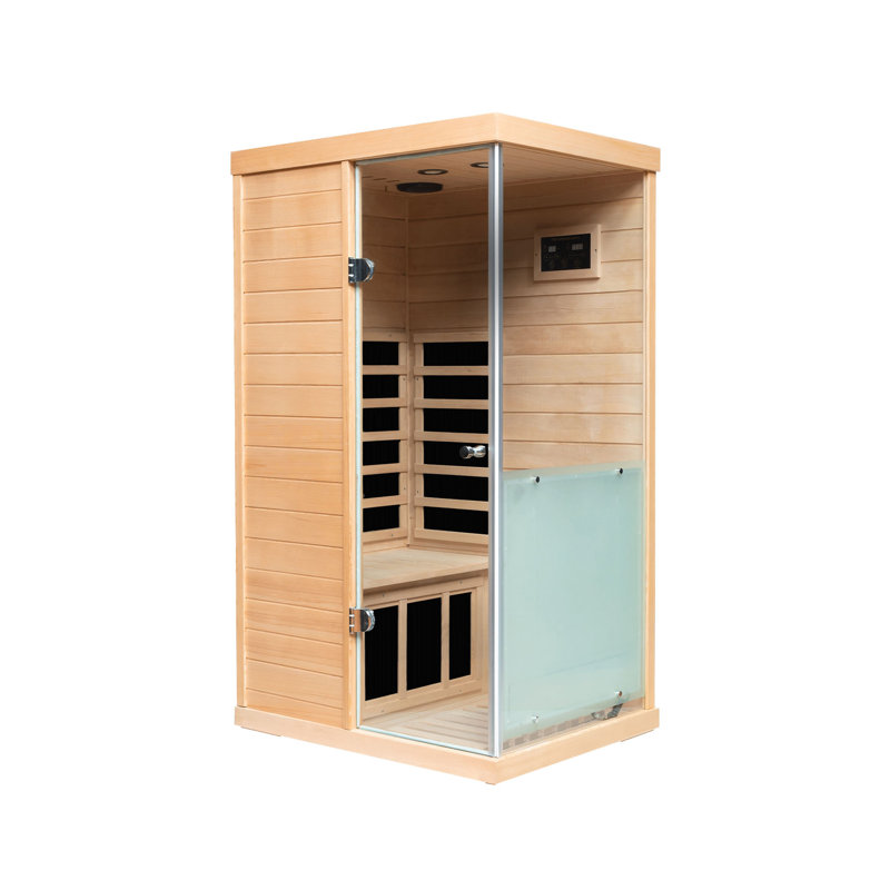 Grand petit sauna en pruche en verre avec ouverture à droite