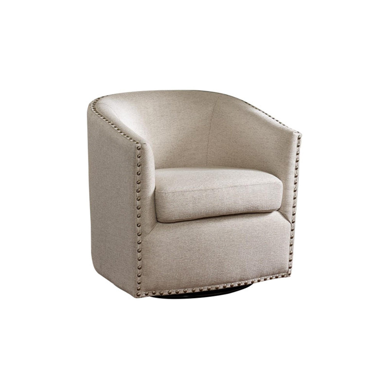 Chaise longue pivotante à 360 ° - Chaise d'appoint incurvée rembourrée avec garniture cloutée argentée, Beige