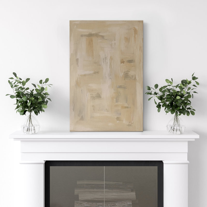 Impression sur toile abstraite neutre sur toile pour décoration de salon, Sans cadre, Toile tendue, H 48 po x l 32 po