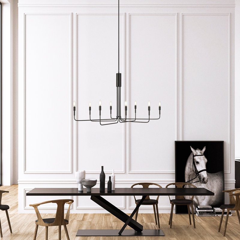 8 - Light Dimmable Modern Linear Chandelier, Black