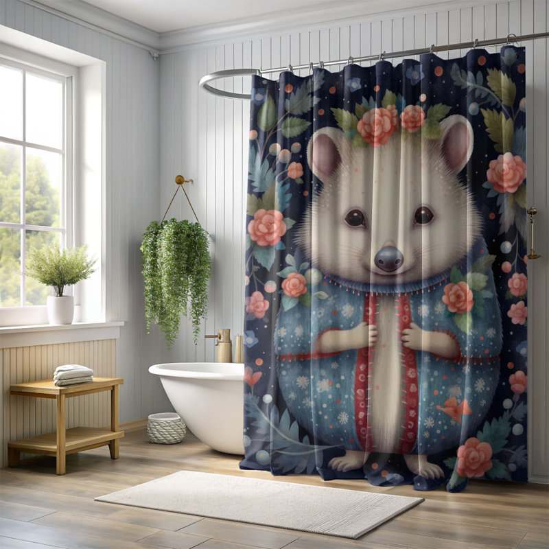 Rideau de douche 1 pièce Folk Art Hedgehog, H 74 po x l 40 po