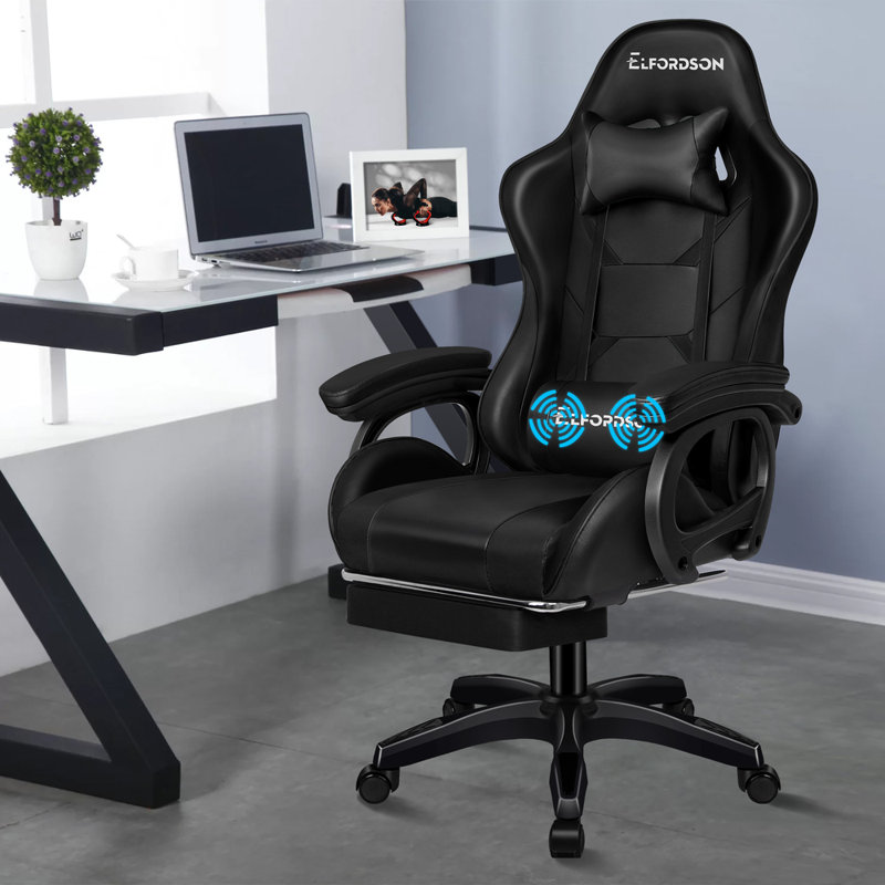 ELFORDSON Adjustable Ergonomic Faux Leather Swiveling PC & Racing Game Chair with Footrest