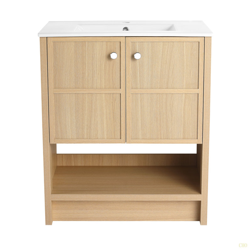 Lavabo de meuble-lavabo autoportant 30 po en céramique, porte à fermeture en douceur, contreplaqué 30 po, 30"