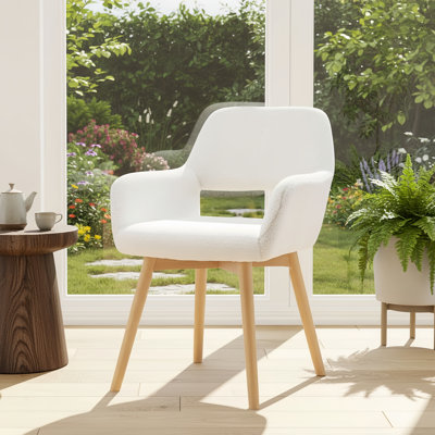 De style médiéval-moderne, fauteuil sans accoudoirs rembourré, pieds en bois, convient au salon, à la salle à manger, à la chambre à coucher, au bureau personnel, à la coiffeuse, au bureau et à la chaise, blanc.