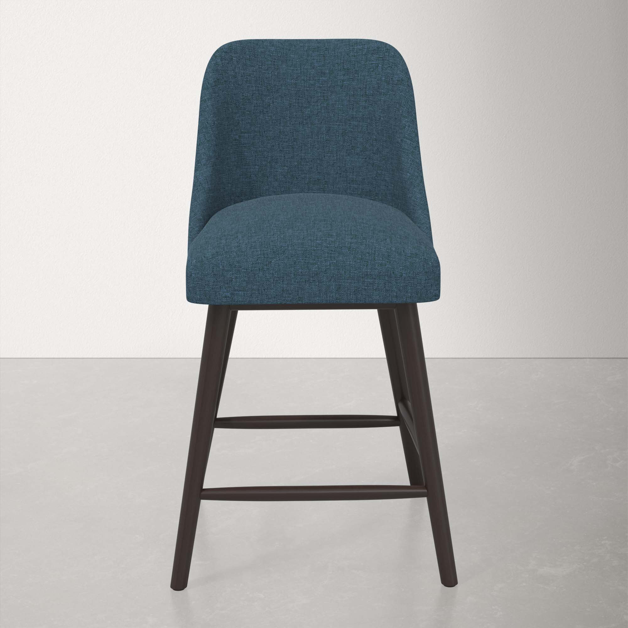 Gallie Stool, Counter Stool (27” Seat Height), Zuma Navy Textured Linen, Espresso