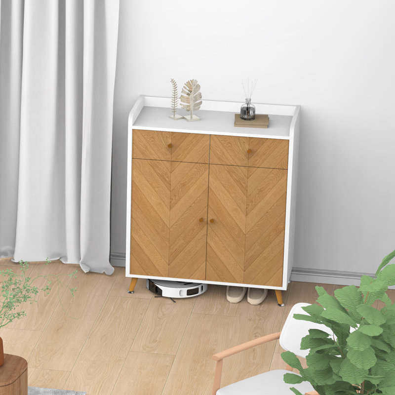 Armoire à chaussures, range-chaussures à 4 niveaux avec 2 tiroirs, armoire de rangement pour chaussures autoportante avec 2 portes