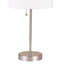 Lampe de table haute 19 po en métal avec finition argentée, abat-jour blanc