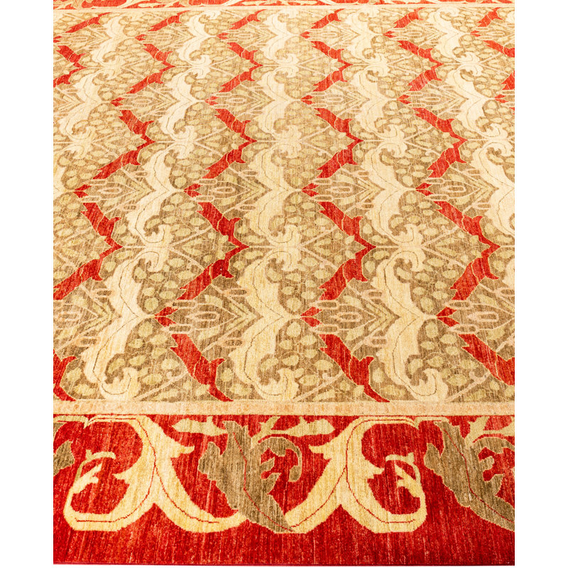 Tapis doré contemporain en laine noué à la main Carbone 10 pi 2 po x 13 pi 7 po