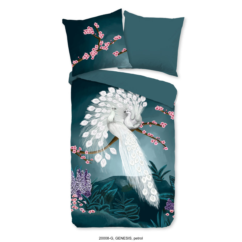 Cotton Floral Duvet Cover with Pillowcases, 155 x 220 cm - 2 Pillowcases 80 x 80 cm