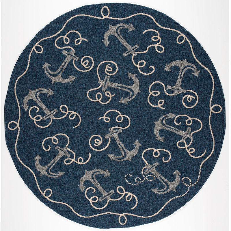 Tapis bleu marine intérieur / extérieur Elsa Anchor, Rectangle 5 pi 3 po x 7 pi 7 po