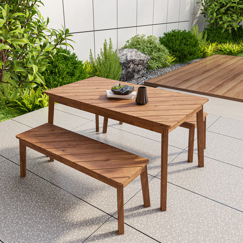 Outdoor Acacia Wood 3 Piece Dining Set