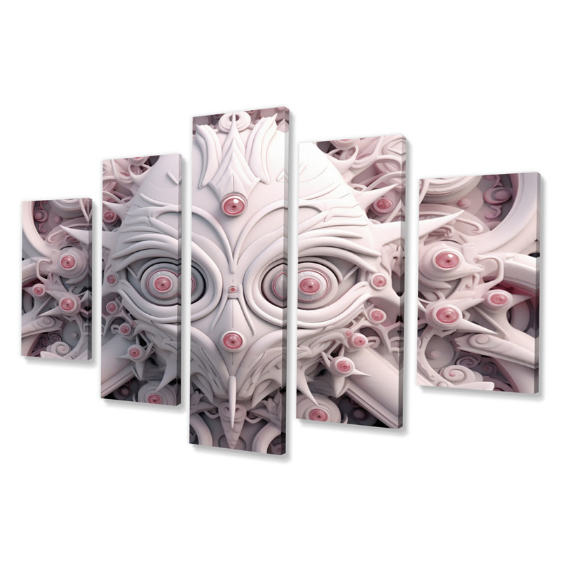 Alien Fractal Space Universe en 3D rose IV - Fractals, reproduction d'art sur toile - 5 panneaux