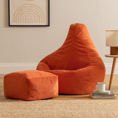 Bean Bag Bazaar Dalton Corduroy Recliner Bean Bag and Footstool