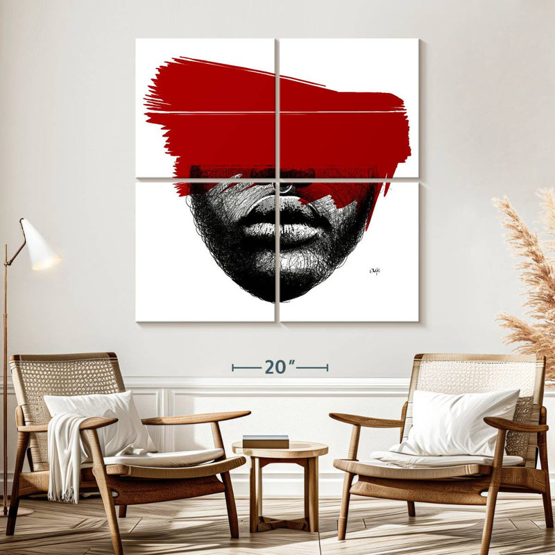 Leisha noir blanc rouge, H 57 po x l 57 po