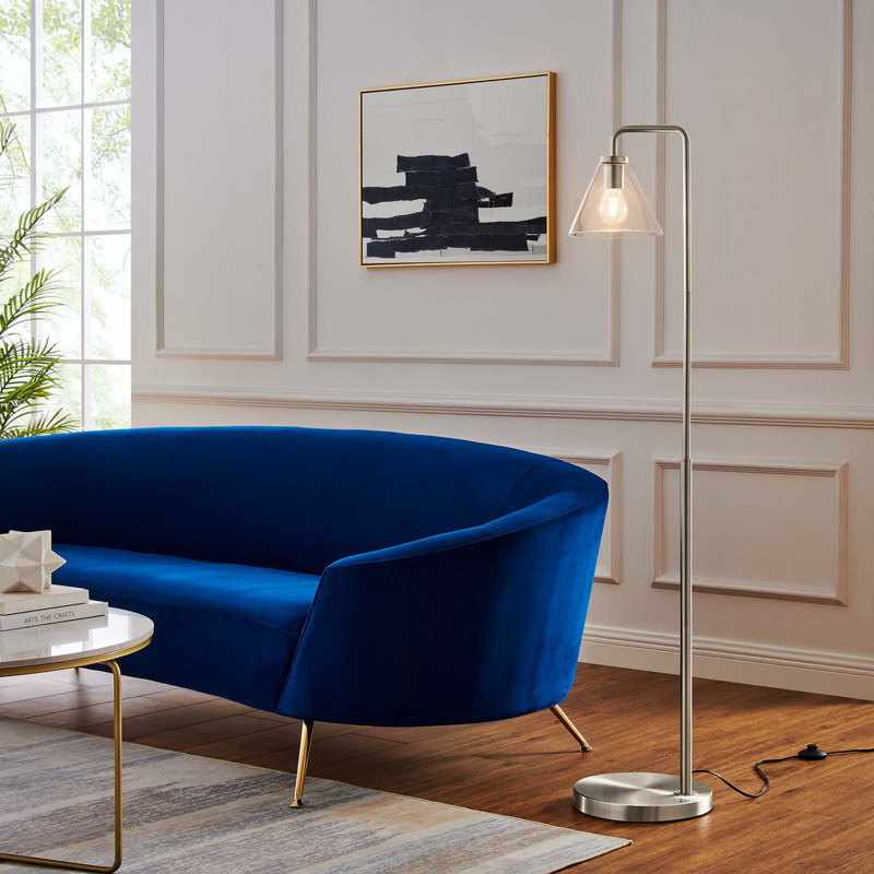 Element Satin Nickel Glass and Metal Arc Floor Lamp
