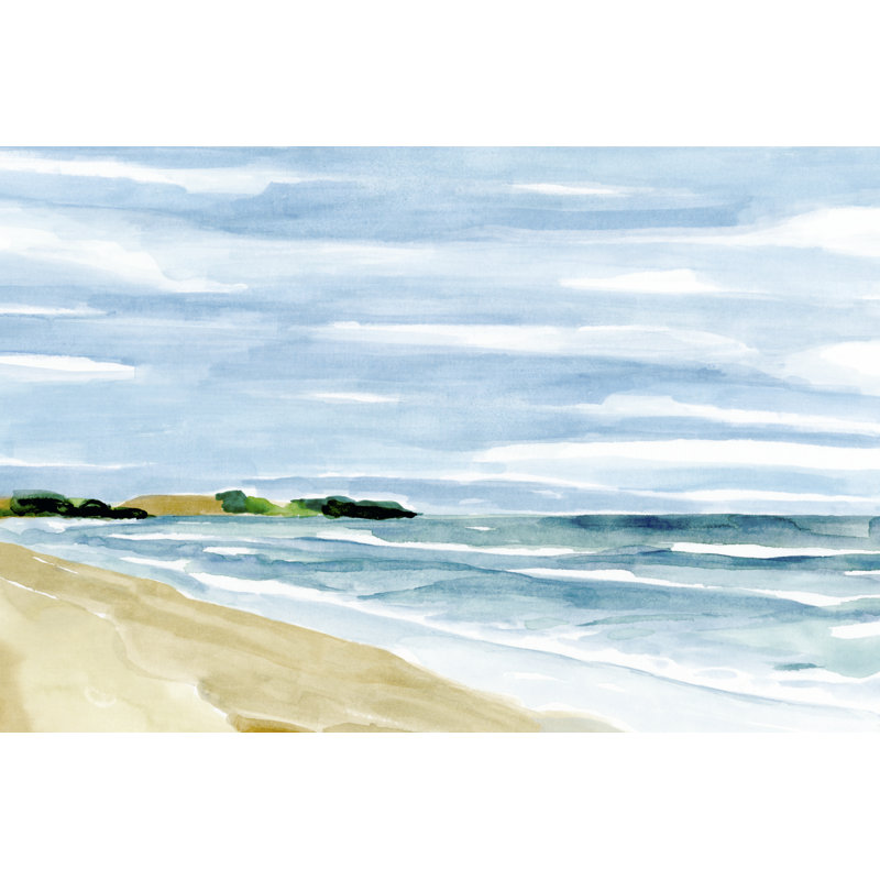 Coastline Calm I by Annie Warren - Painting on Canvas, 81cm H x 122cm W, Black Floater Framed