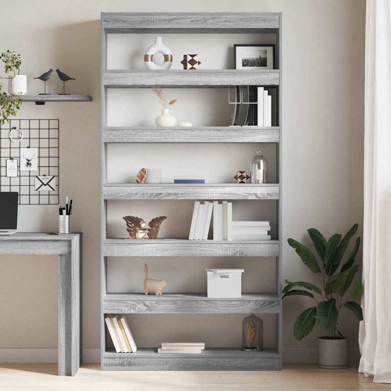 Book Cabinet with Shelf with Storage Engineered Wood Living Room Indoor, (6 Shelves) 198cm H x 100cm W x 30cm D, Grey