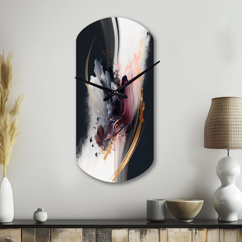 Or mauve complexe complexe - horloge murale cylindrique abstraite, horloge murale asymétrique moderne, Grand