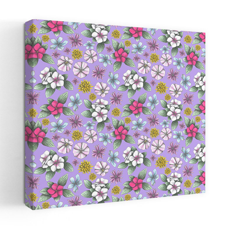 Art contemporain, art floral rétro, H 18 po x l 18 po