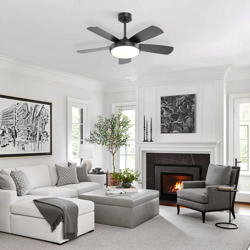 42 Inch Ceiling Fan With 22W Led Light And Remote Control Mdf Blades Reversible Dc Motor, Black, Black