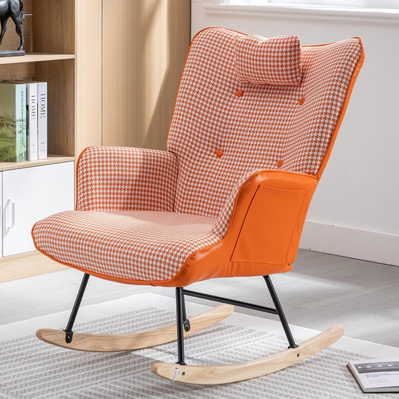 Fauteuil capitonné de 25,6 po Margrate, Cuir orange