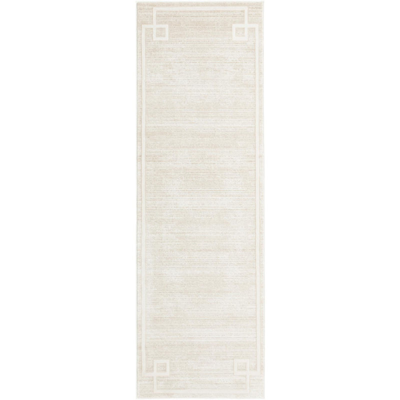 Tapis contemporain de couleur ivoire-beige Adelgunde, Tapis de couloir 2 pi 7 po x 13 pi 11 po