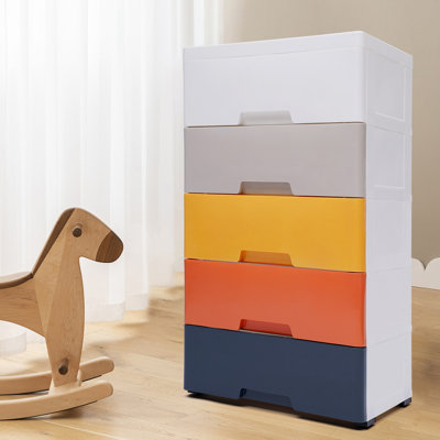 Plastic Drawers Storage Cabinet 5 Drawer Vertical Clothes Storage Tower PP Organizer Cabinet for Bedroom Entryway Hallway Home Sundry