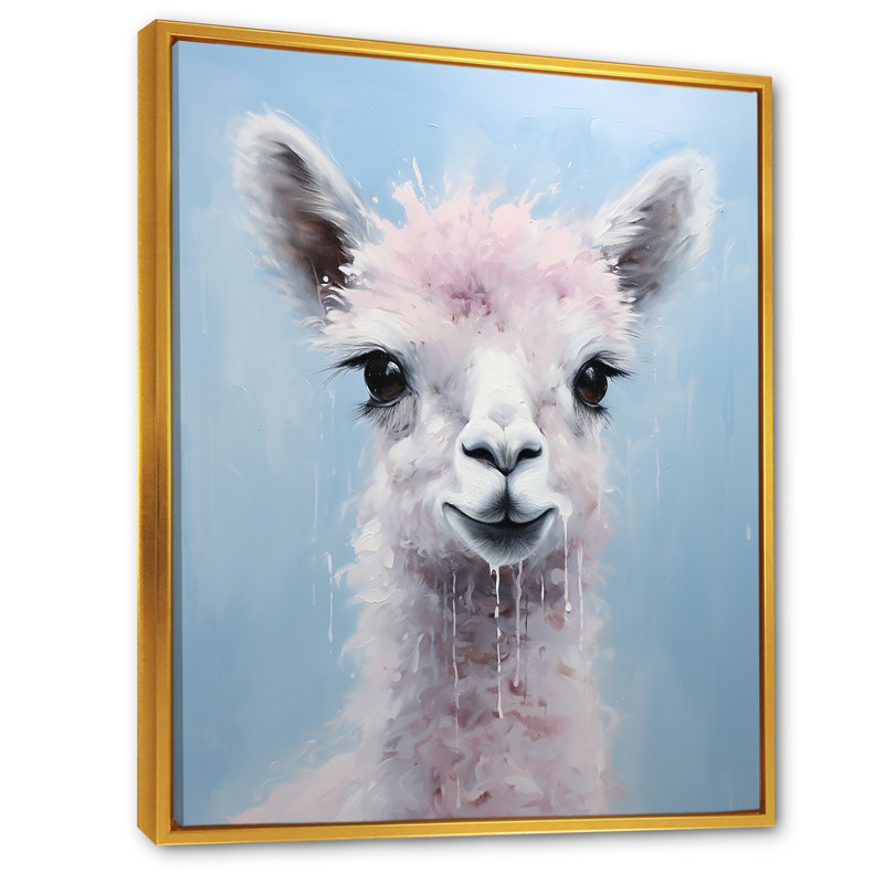 Gris gris, alpaga majestueux - art mural Alpaca, Cadre flottant doré, H 20 po x l 12 po x P 1 po