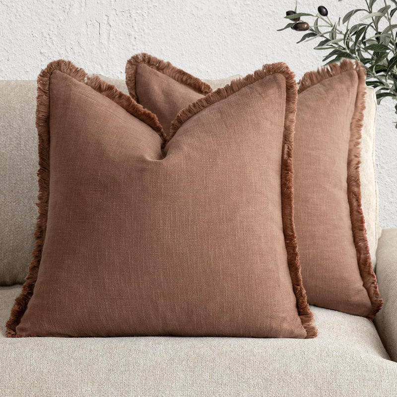 Rust Linen Tassel Edge Pillow Covers, Set of 2