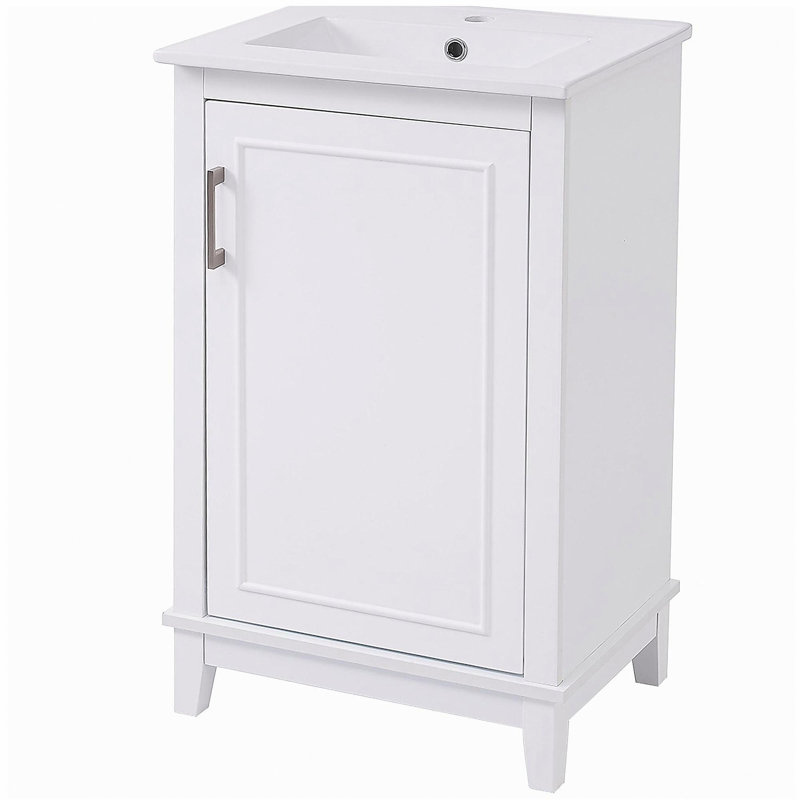 Petit meuble-lavabo de 20 pouces avec bol en céramique - 20 * 14,5 * 33,3 pouces, grand espace de rangement, 1 porte à fermeture douce