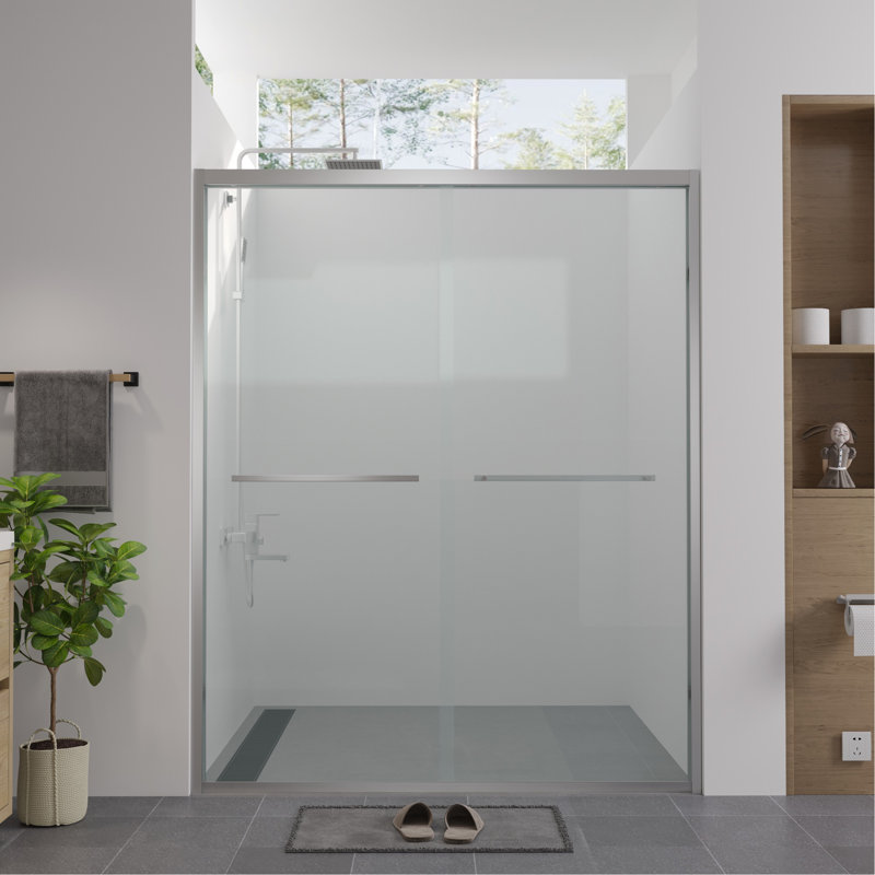 56-60"X74" Aluminum Frame Double Sliding Shower Door,Bypass Bathroom Sliding Door With Premium 1/4" (6Mm) Clear Tempered Glass, Chrome Hardware Sliding Glass Shower Enclosure,Chrome  Finished