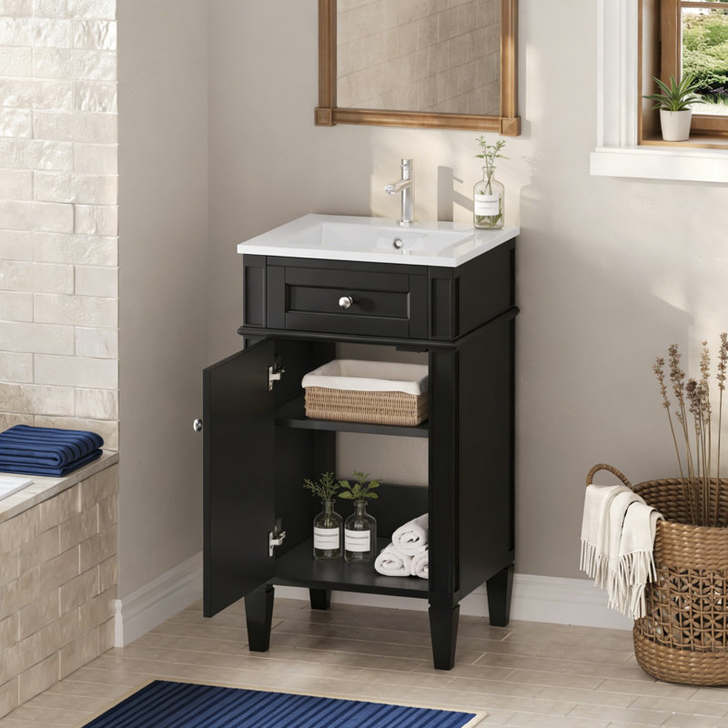 Meuble-lavabo 18 po avec lavabo en céramique, Noir