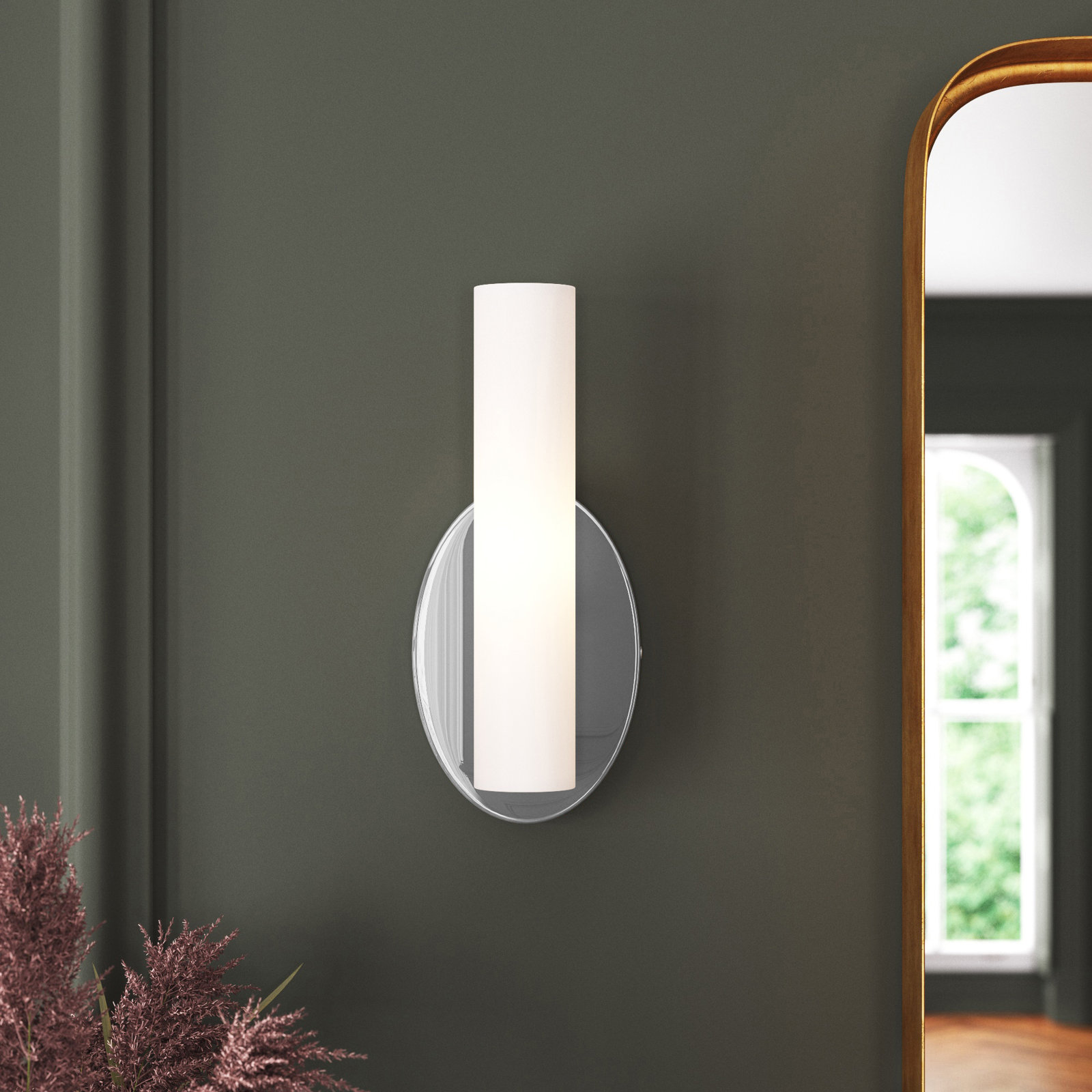 Delphine Single Light Dimmable Flush Mount Sconce, Polished Chrome