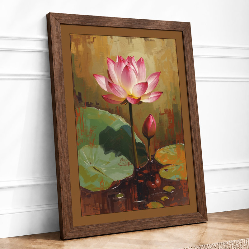 Lotus in Still Water Botanical - Framed Print, Walnut, A4 - 29.7 x 21.0 cm