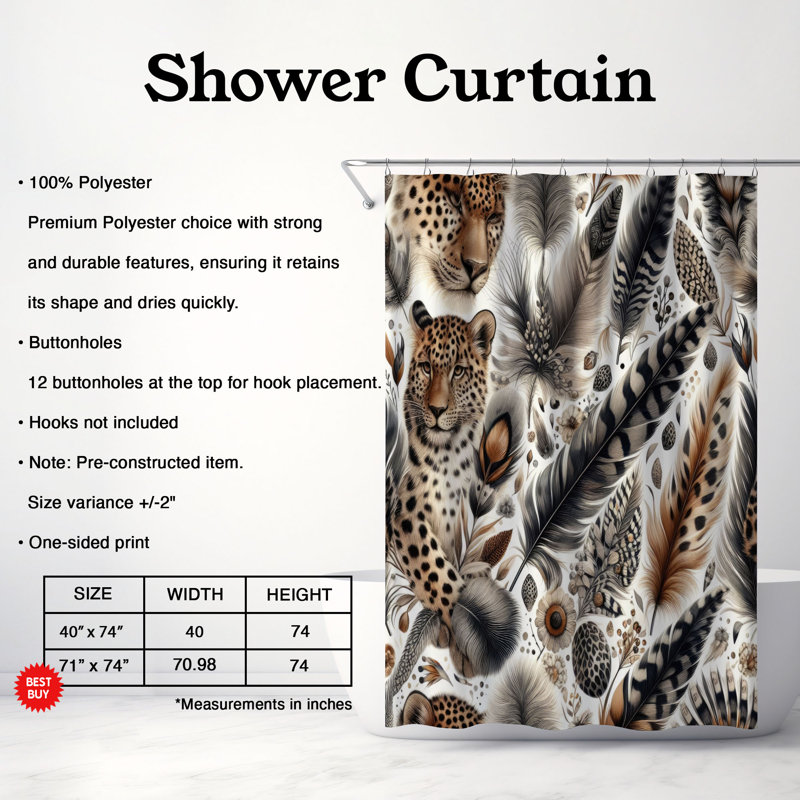 Rideau de douche 1 pièce Animal Print Chic, H 74 po x l 71 po