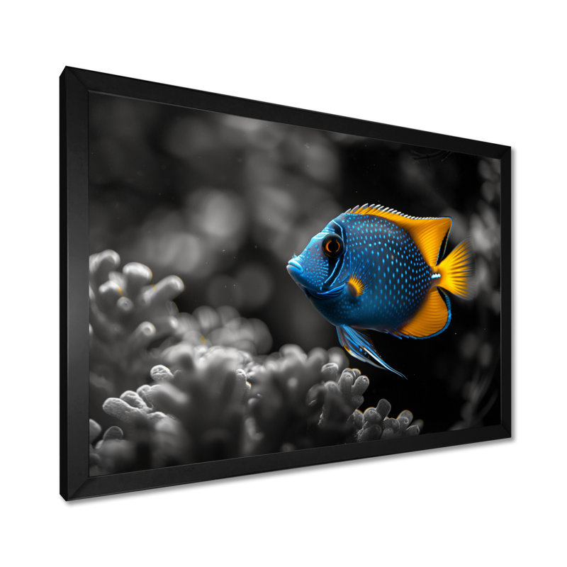 «Blue Aquariums Oceanic Oasis Fish I», reproduction d'art mural aquariums, Cadre flottant blanc, H 34 po x l 44 po
