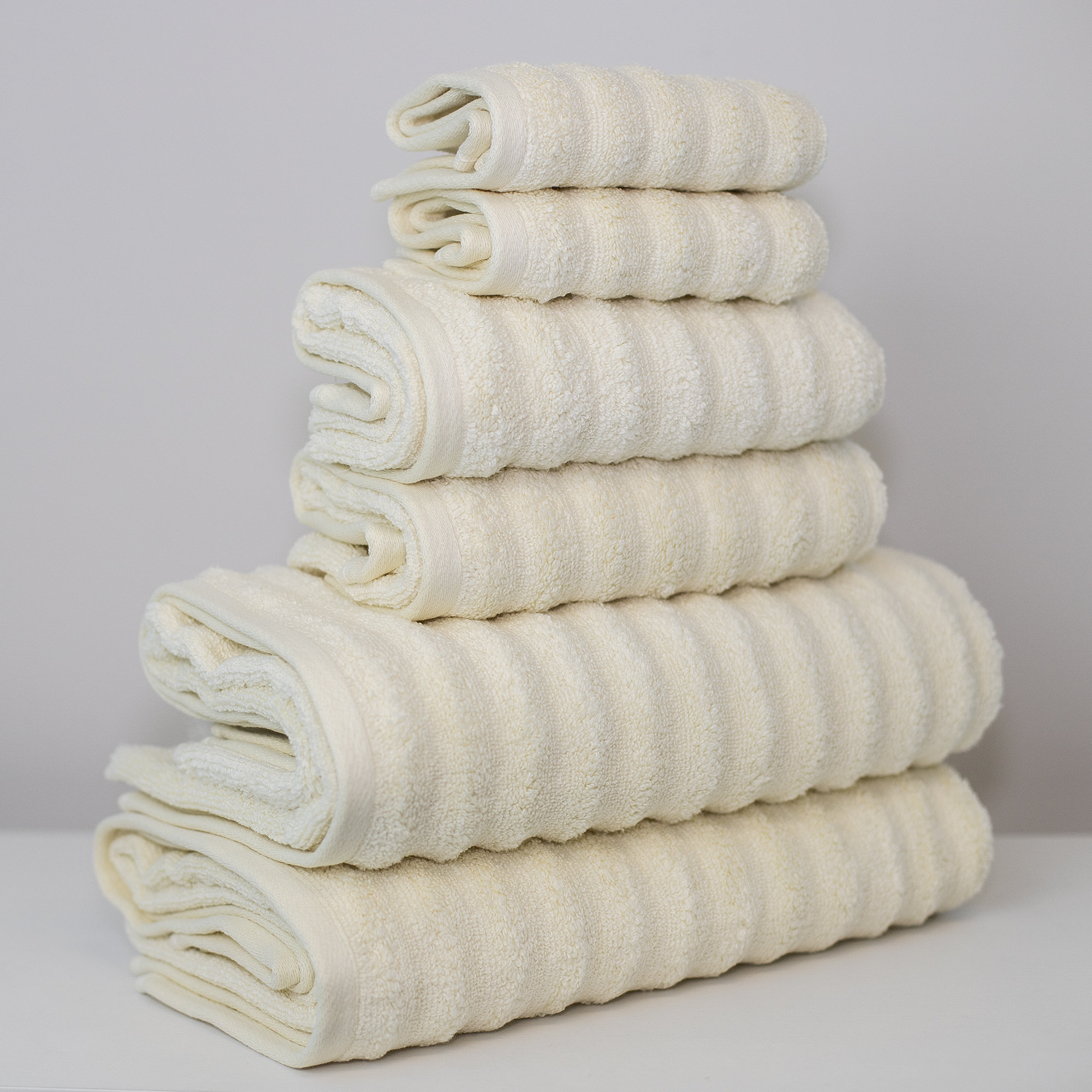 Modern Threads Spa Collection 6-Piece Ultra Soft Quick-Dry 550GSM 100% Combed Cotton Wavy Towel Set, Ivory