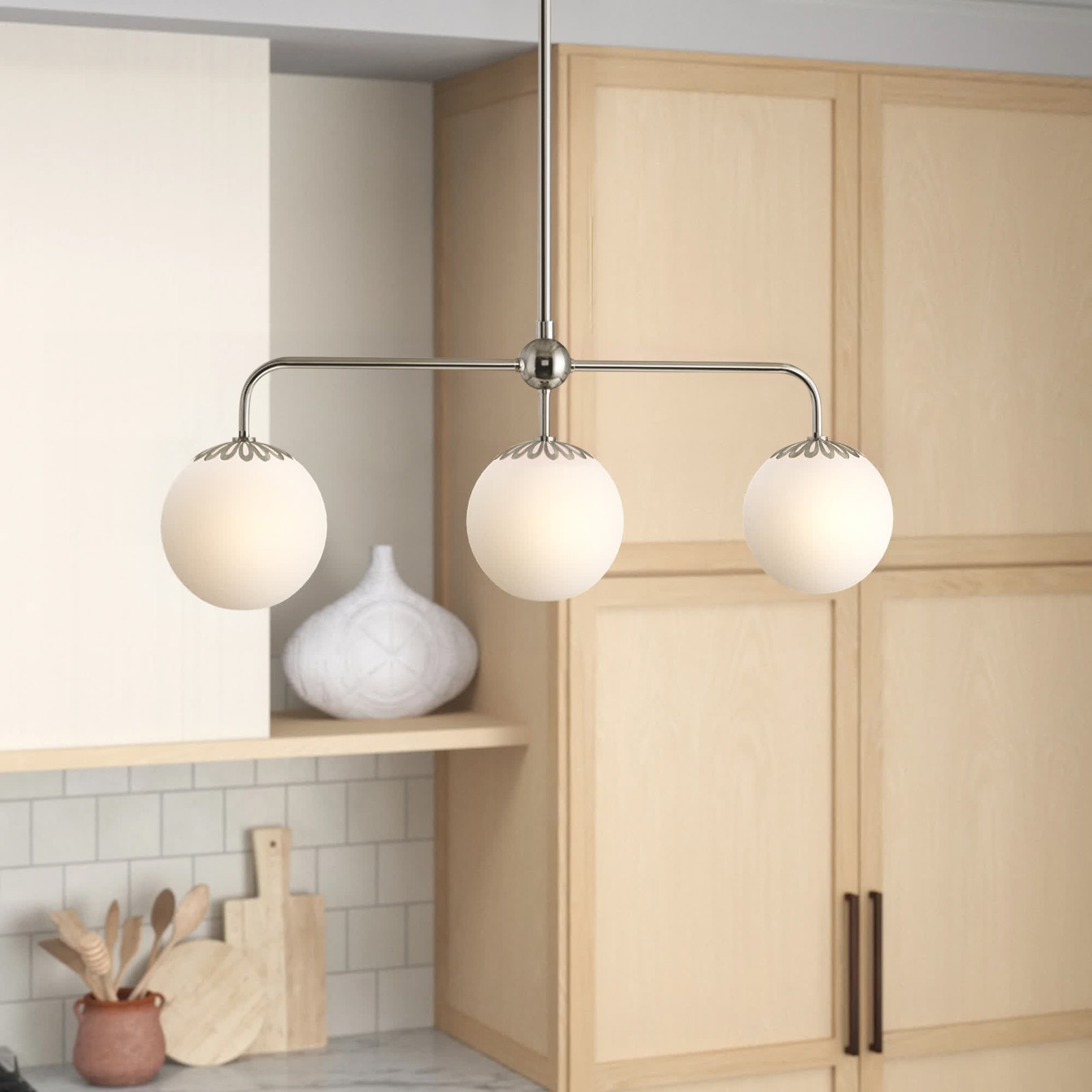 Deniaud 3 Light Glass Pendant, Polished Nickel