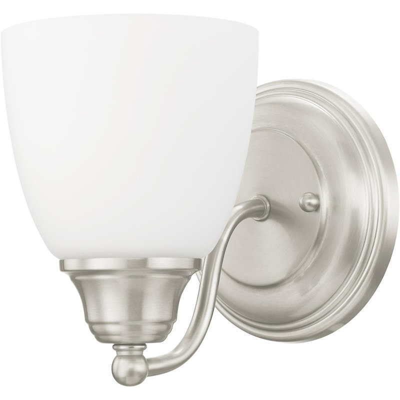 Curvaceous Nickel 7'' Dimmable Wall Sconce with Satin Opal Shade