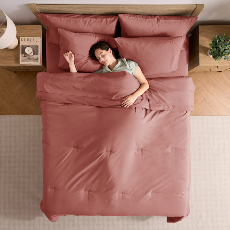 Soft Microfiber 7 Piece Comforter Set with Sheets, Terracotta, King Comforter + 6 Additional Pieces