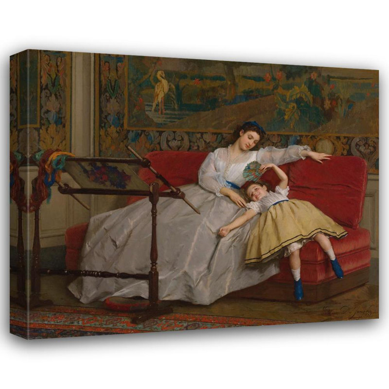«Mother with Her Young Daughter» par Gustave Léonard De Jonghe, reproduction d'art sur toile tendue, H 24 po x l 17 po