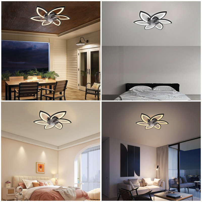 Ventilateur de plafond encastré moderne avec éclairage à DEL à intensité variable, E RC, pales réversibles, 6 vitesses - 6 feuilles