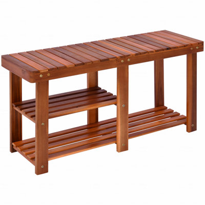 3-Tier Shoe Rack Bench, Acacia Wood Material Shoe Organizer, Rustic Entryway Bench With Storage Function Shelves
